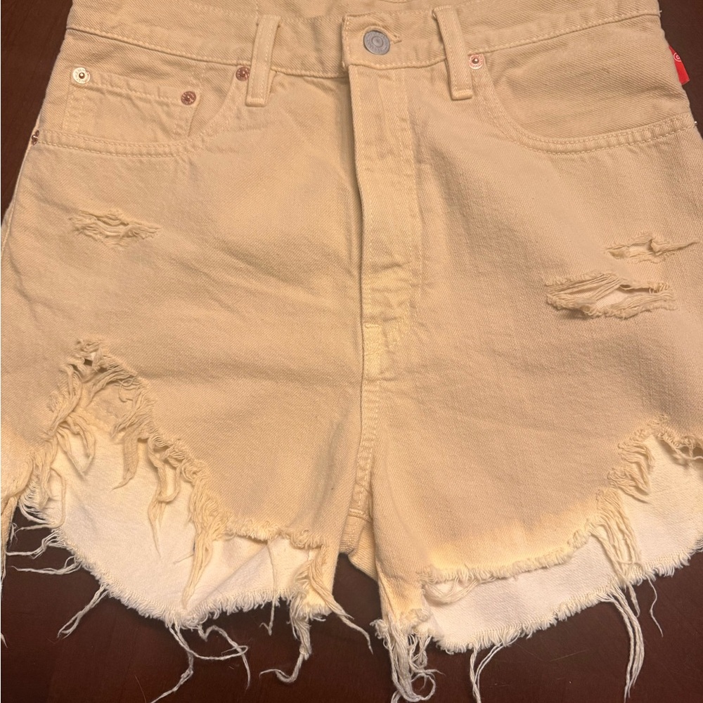 Denimist pale yellow Distressed Women's Shorts
